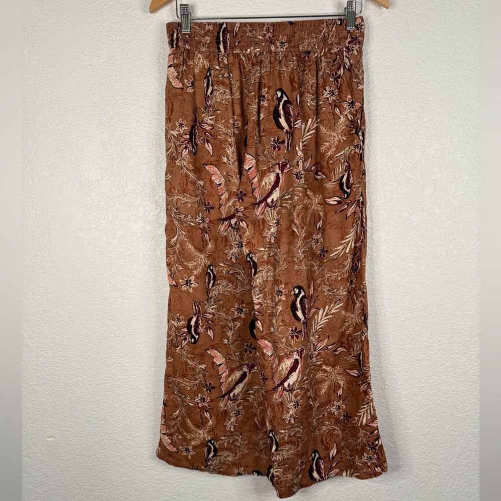 Tahari 100% Linen Floral & Bird Patterned Brown Pants Pockets Vacation Novelty - Picture 5 of 7